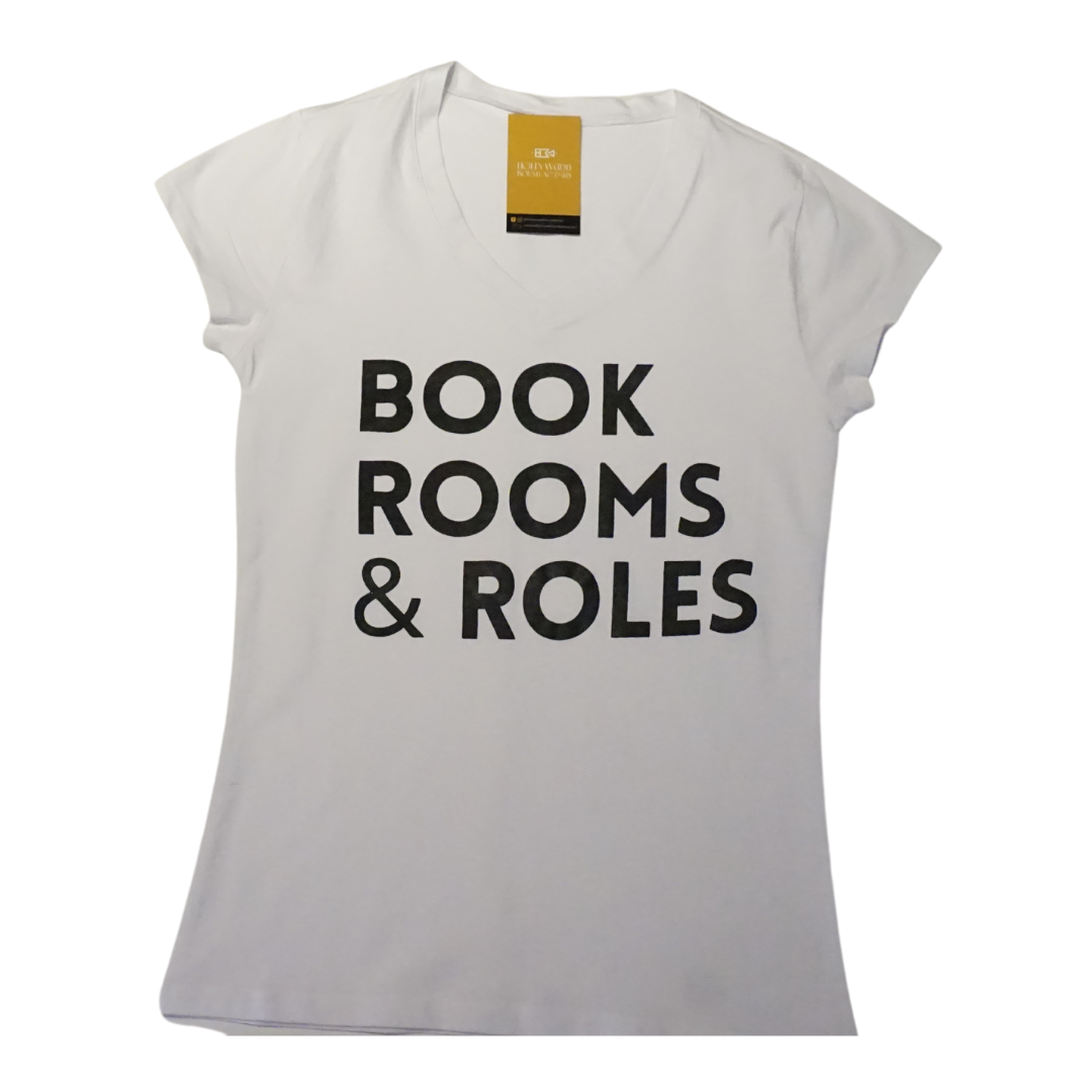 Book Rooms + Roles - White Women's V-Neck