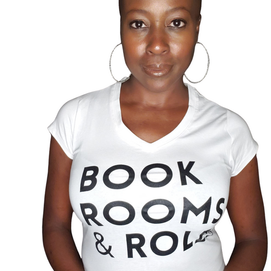 Book Rooms + Roles - White Women's V-Neck